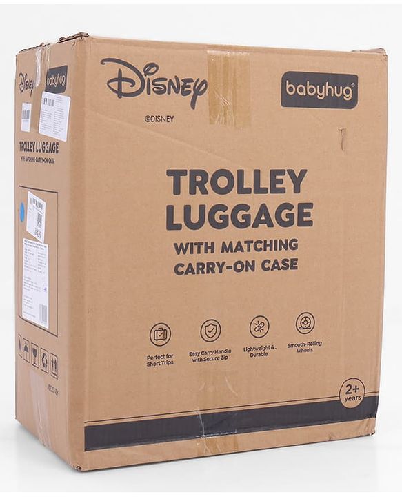 Babyhug Disney Mickey Kids Travel Luggage with Wheels & Carry-On Luggage Pack of 2 - 15 & 13 Inches| Shock Resistant| Telescopic Handle| Water Resistant| Easy Zipper Closure| Durable Wheels| TSA Lock