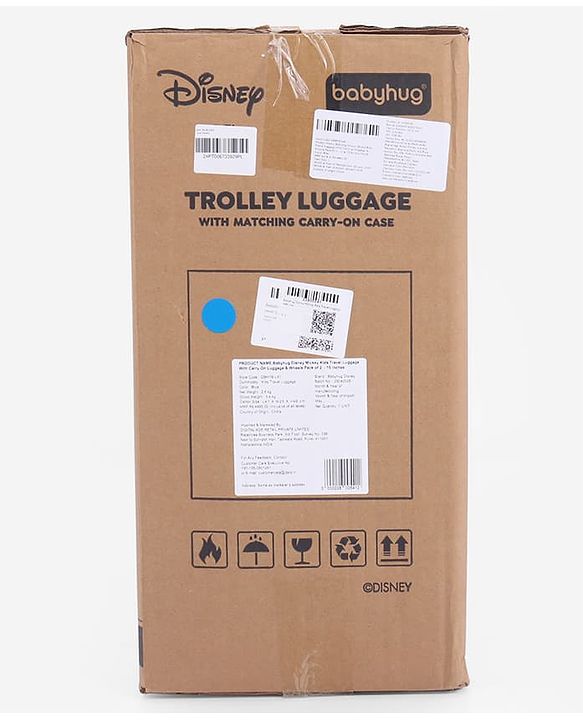 Babyhug Disney Mickey Kids Travel Luggage with Wheels & Carry-On Luggage Pack of 2 - 15 & 13 Inches| Shock Resistant| Telescopic Handle| Water Resistant| Easy Zipper Closure| Durable Wheels| TSA Lock