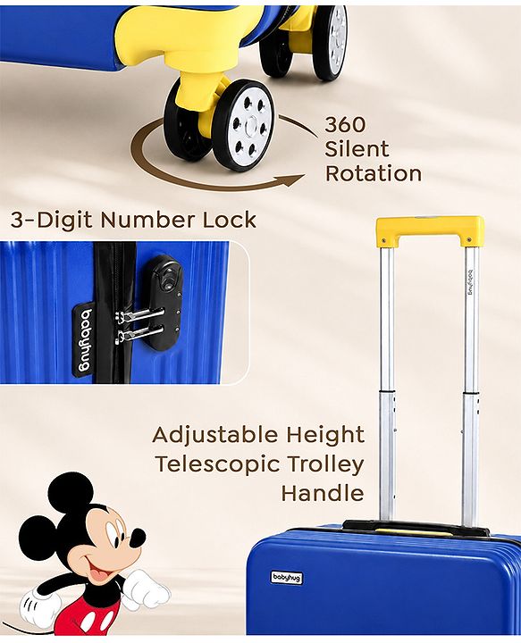 Babyhug Disney Mickey Kids Travel Luggage with Wheels & Carry-On Luggage Pack of 2 - 15 & 13 Inches| Shock Resistant| Telescopic Handle| Water Resistant| Easy Zipper Closure| Durable Wheels| TSA Lock