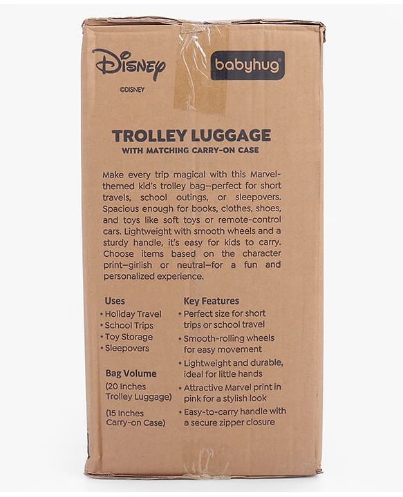 Babyhug Disney Mickey Kids Travel Luggage with Wheels & Carry-On Luggage Pack of 2 - 15 & 13 Inches| Shock Resistant| Telescopic Handle| Water Resistant| Easy Zipper Closure| Durable Wheels| TSA Lock