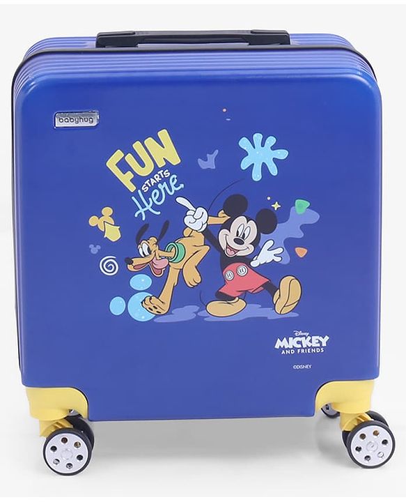 Babyhug Disney Mickey Kids Travel Luggage with Wheels & Carry-On Luggage Pack of 2 - 15 & 13 Inches| Shock Resistant| Telescopic Handle| Water Resistant| Easy Zipper Closure| Durable Wheels| TSA Lock