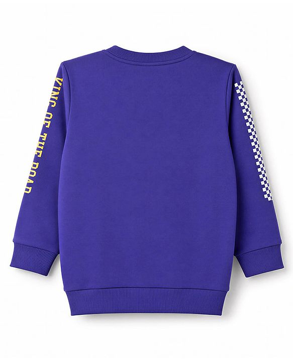 Babyhug 100% Cotton Terry Knit Full Sleeves Text Printed T-Shirt & Lounge Pant Set - Purple