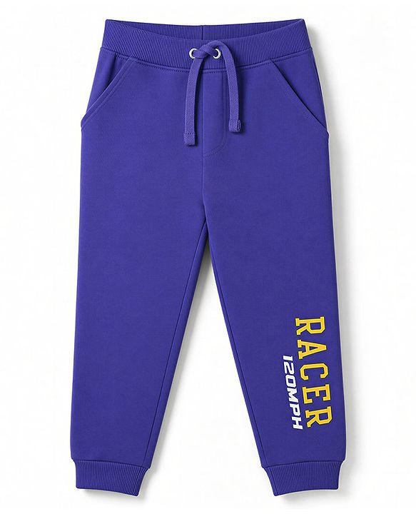 Babyhug 100% Cotton Terry Knit Full Sleeves Text Printed T-Shirt & Lounge Pant Set - Purple