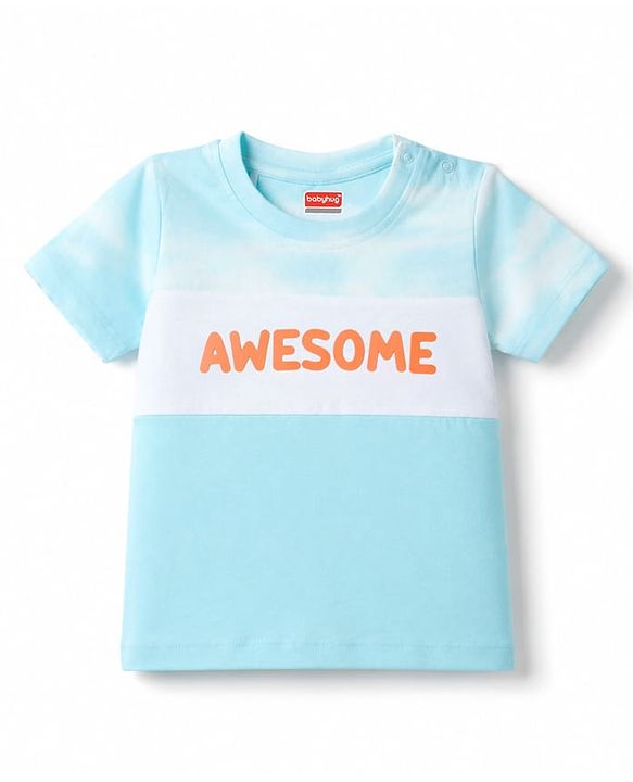 Babyhug 100% Cotton Single Jersey Knit Half Sleeves T-Shirt & Shorts With Text Print - Light Blue