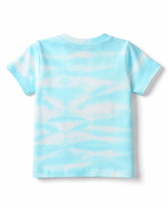Babyhug 100% Cotton Single Jersey Knit Half Sleeves T-Shirt & Shorts With Text Print - Light Blue