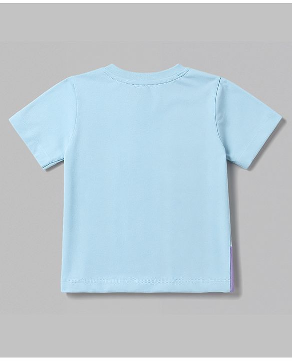 Babyhug 100% Cotton Single Jersey Knit Half Sleeves Cut & Sew Colour Block Text Printed T-Shirt & Shorts Set - Light Blue