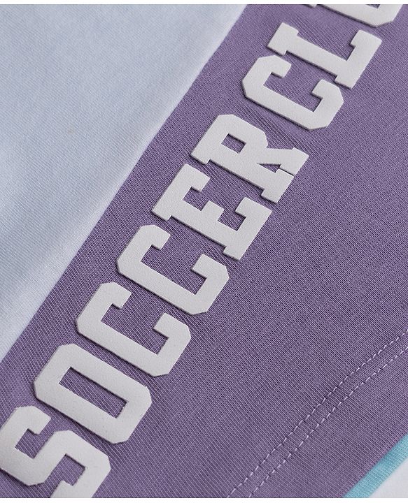 Babyhug 100% Cotton Single Jersey Knit Half Sleeves Cut & Sew Colour Block Text Printed T-Shirt & Shorts Set - Light Blue