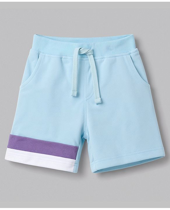 Babyhug 100% Cotton Single Jersey Knit Half Sleeves Cut & Sew Colour Block Text Printed T-Shirt & Shorts Set - Light Blue