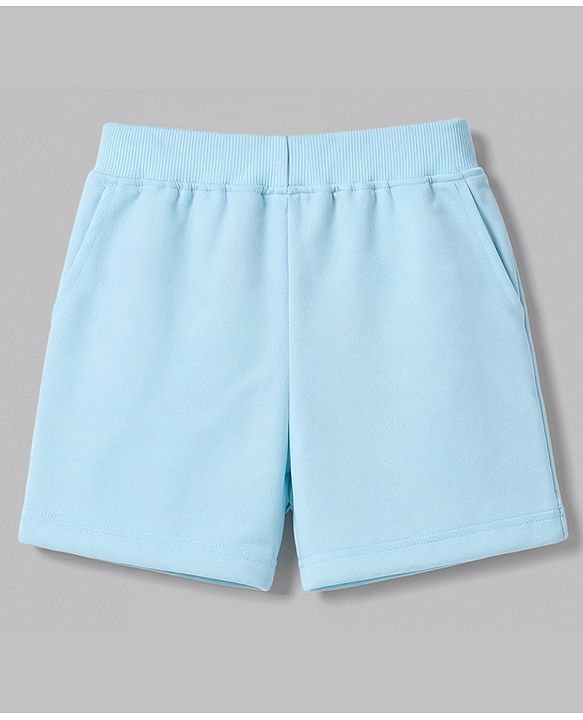 Babyhug 100% Cotton Single Jersey Knit Half Sleeves Cut & Sew Colour Block Text Printed T-Shirt & Shorts Set - Light Blue
