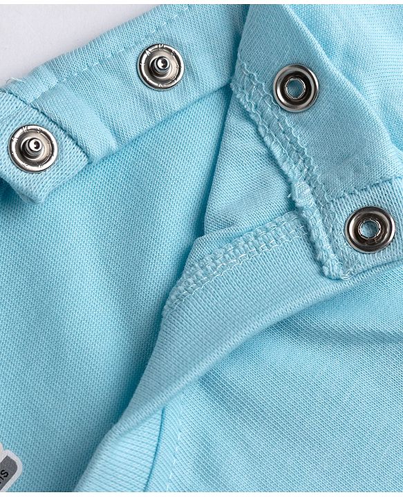 Babyhug 100% Cotton Single Jersey Knit Half Sleeves Cut & Sew Colour Block Text Printed T-Shirt & Shorts Set - Light Blue