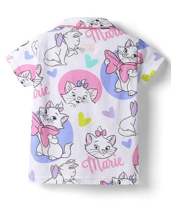 Babyhug Disney Single Jersey Knit Half Sleeves Shirt & Shorts Co-ords Night Suit with Marie Graphics Pack of 2- Multicolour