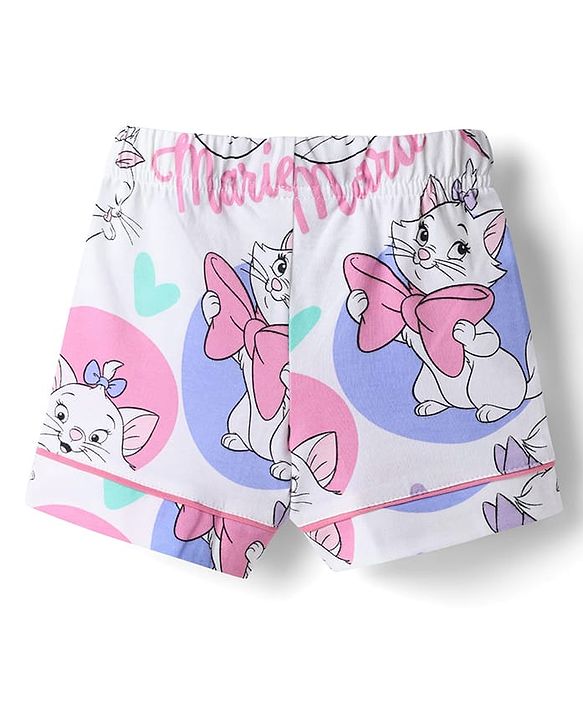 Babyhug Disney Single Jersey Knit Half Sleeves Shirt & Shorts Co-ords Night Suit with Marie Graphics Pack of 2- Multicolour