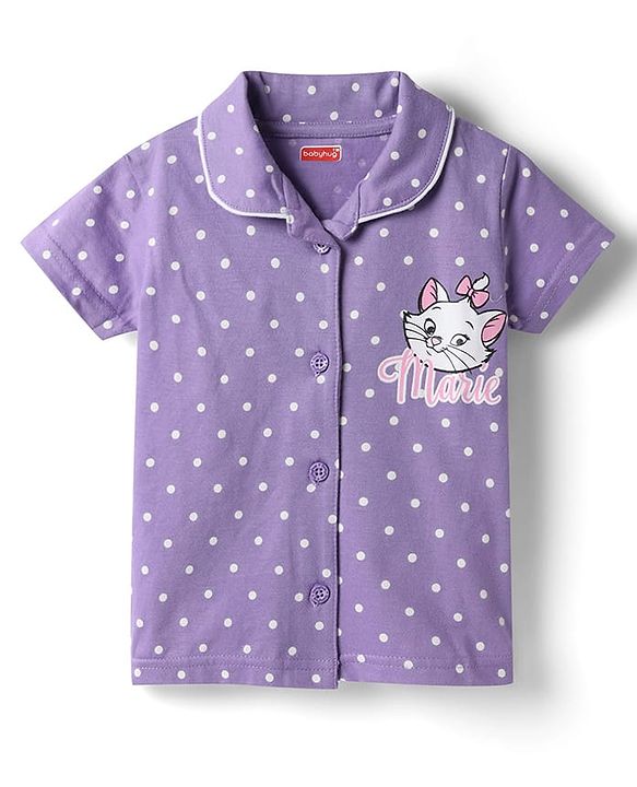 Babyhug Disney Single Jersey Knit Half Sleeves Shirt & Shorts Co-ords Night Suit with Marie Graphics Pack of 2- Multicolour