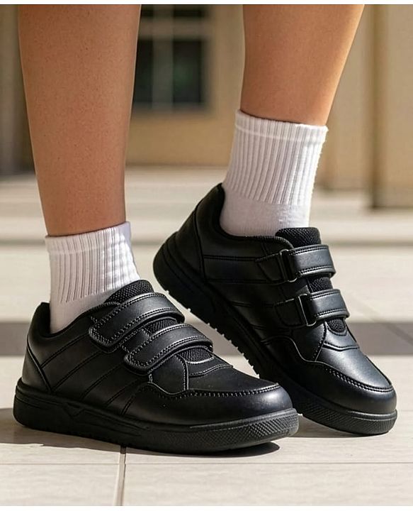 Pine Kids Velcro Closure Solid School Shoes - Black