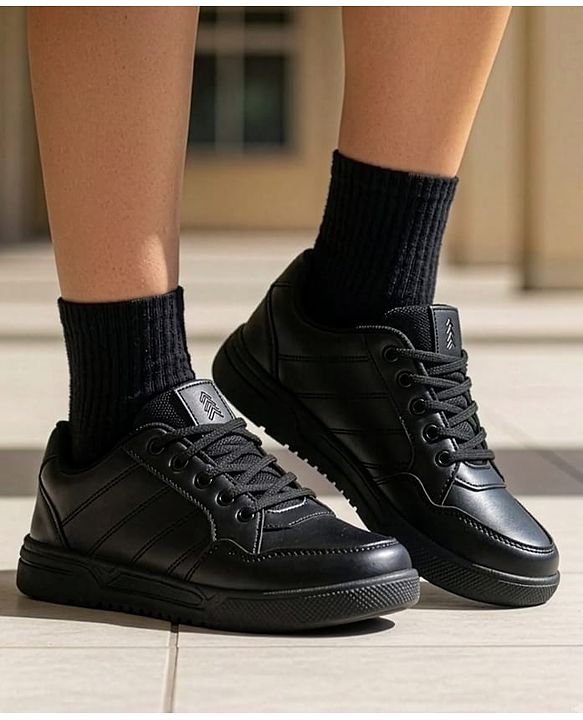 Pine Kids Velcro Closure Solid School Shoes - Black