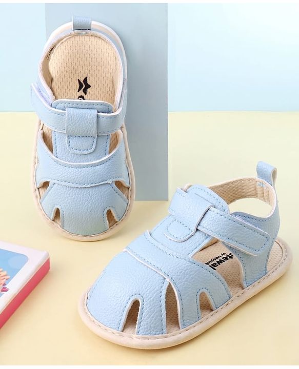 Cute Walk by Babyhug Velcro Closure Solid Booties - Light Blue