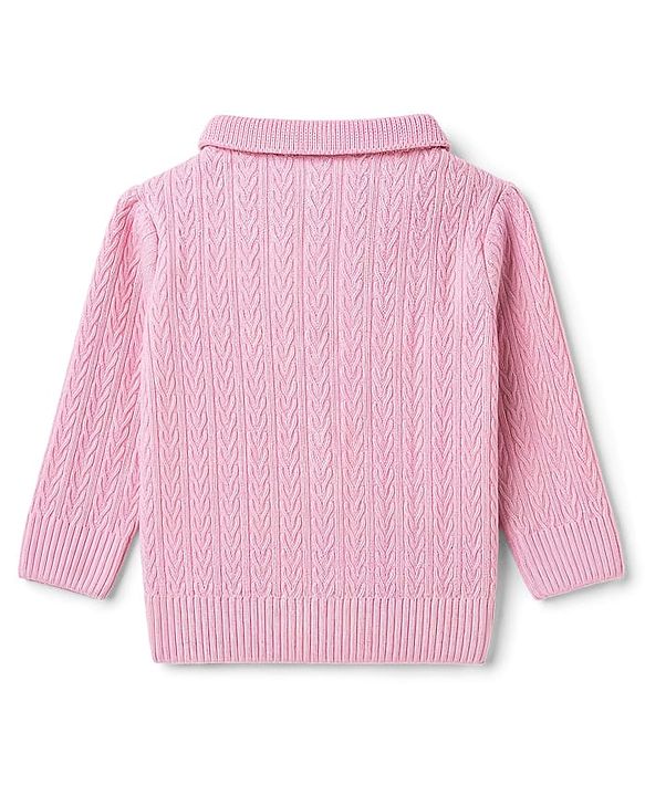 Babyhug Select Knit Full Sleeves Solid Colour Collar Neck Front Open Sweater with Cable Knit Design - Pink