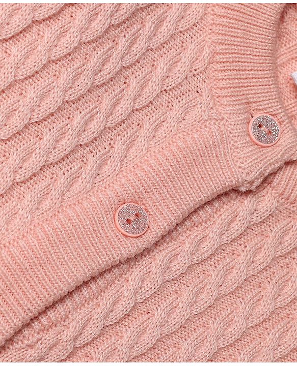 Babyhug  Knit Full Sleeves Front Open Sweaters With Cable Knit Design - Pink