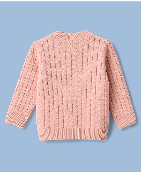 Babyhug  Knit Full Sleeves Front Open Sweaters With Cable Knit Design - Pink