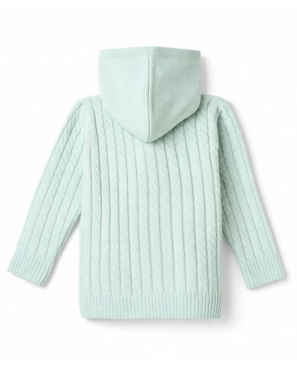 Babyhug Knit Full Sleeves Front Open Hooded Sweaters With Cable Knit Design - Mint