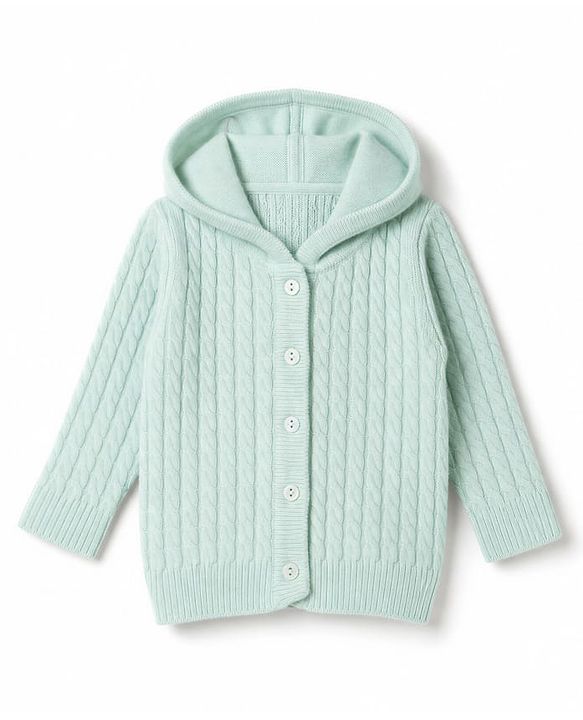 Babyhug Knit Full Sleeves Front Open Hooded Sweaters With Cable Knit Design - Mint
