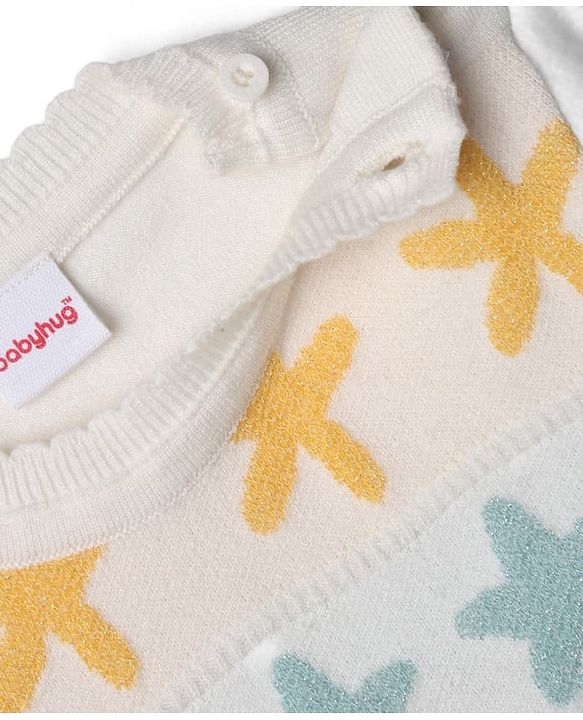 Babyhug Full Sleeves Knit Pullovers With Star Design - White