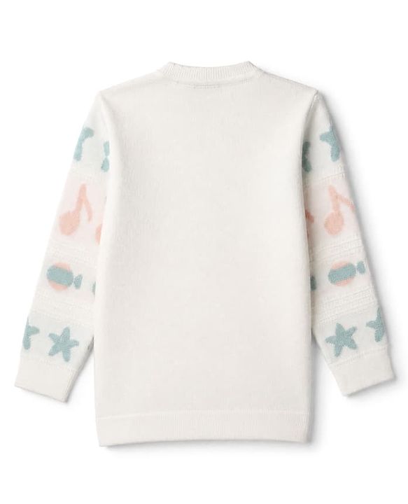 Babyhug Full Sleeves Knit Pullovers With Star Design - White