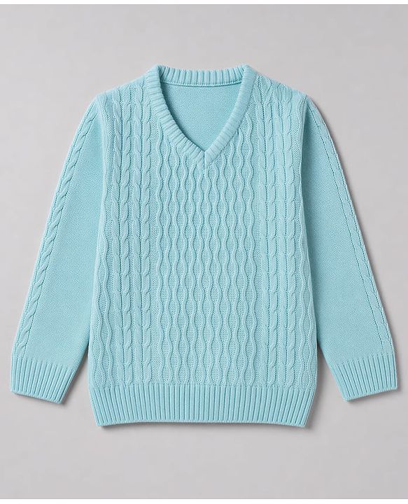 Babyhug Knit Full Sleeves Sweater Set With Cable Knit - Light Blue