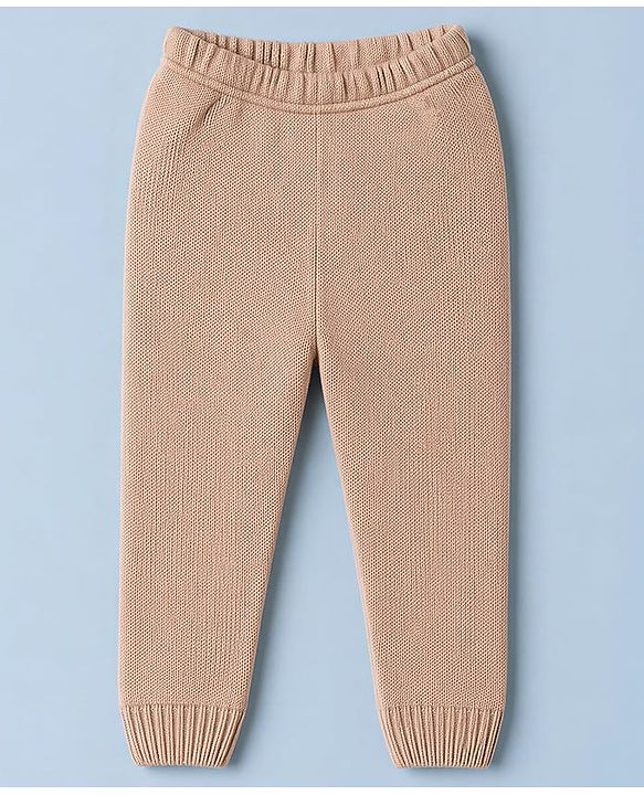Babyhug Knit Full Sleeves Sweater Set With Cable Knit - Light Brown