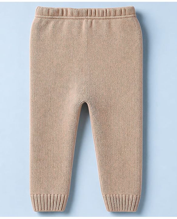 Babyhug Knit Full Sleeves Sweater Set With Cable Knit - Light Brown