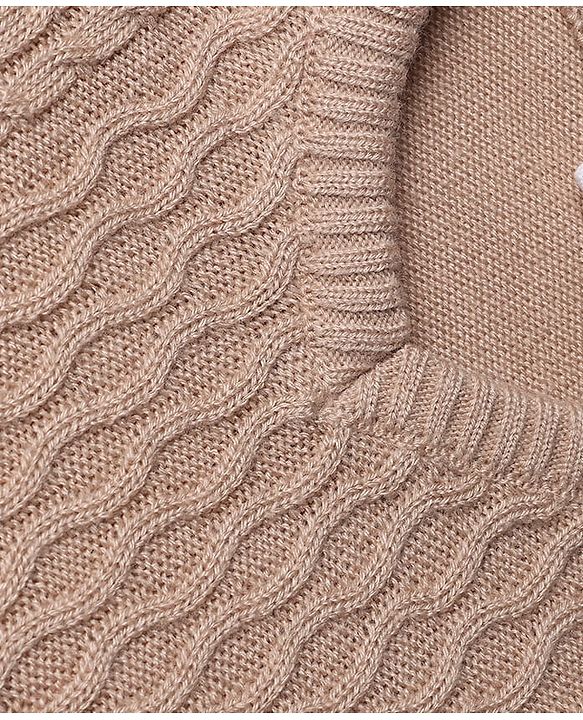 Babyhug Knit Full Sleeves Sweater Set With Cable Knit - Light Brown