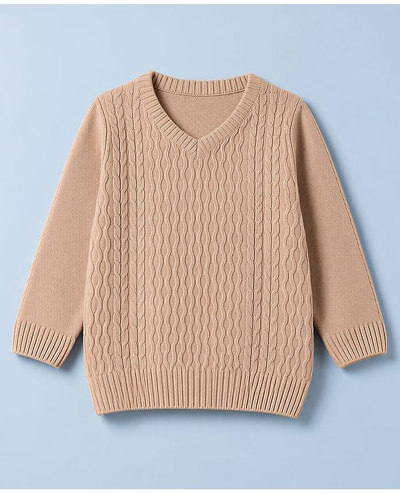 Babyhug Knit Full Sleeves Sweater Set With Cable Knit - Light Brown