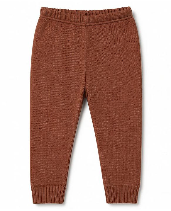Babyhug Knit Full Sleeves Sweater Set With Cable Knit - Brown