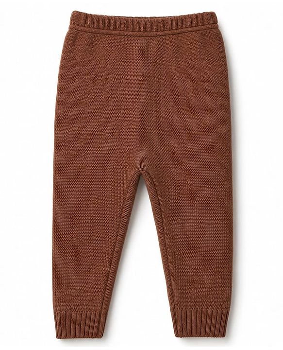 Babyhug Knit Full Sleeves Sweater Set With Cable Knit - Brown