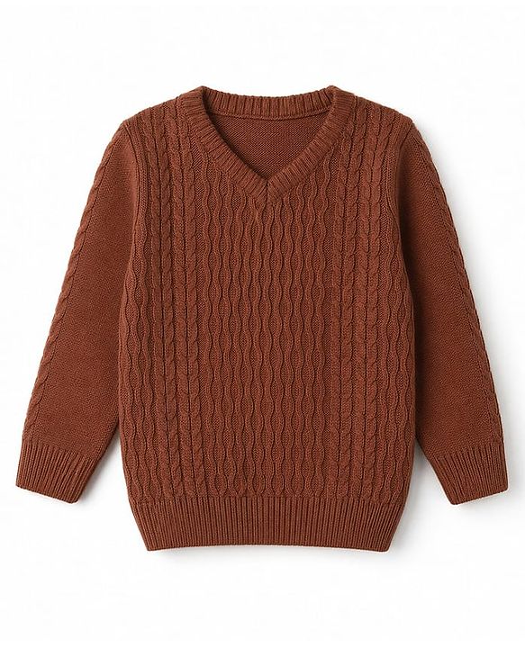 Babyhug Knit Full Sleeves Sweater Set With Cable Knit - Brown