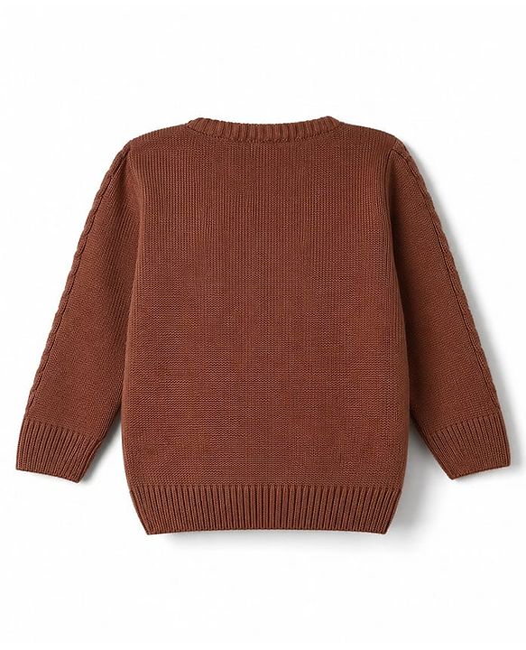Babyhug Knit Full Sleeves Sweater Set With Cable Knit - Brown