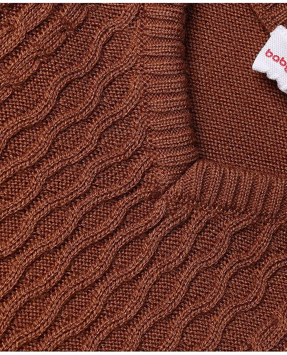 Babyhug Knit Full Sleeves Sweater Set With Cable Knit - Brown