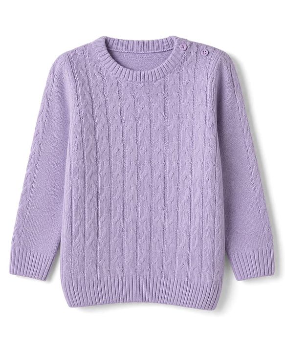 Babyhug Knit Full Sleeves Sweater Set with Cable Knit Design - Purple