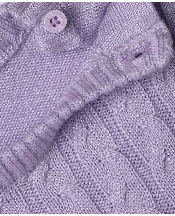 Babyhug Knit Full Sleeves Sweater Set with Cable Knit Design - Purple