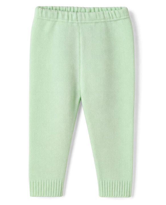 Babyhug Knit Full Sleeves Sweater Set With Cable Knit Design - Light Green