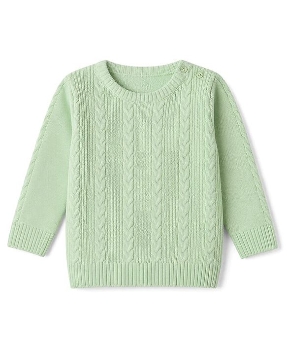 Babyhug Knit Full Sleeves Sweater Set With Cable Knit Design - Light Green