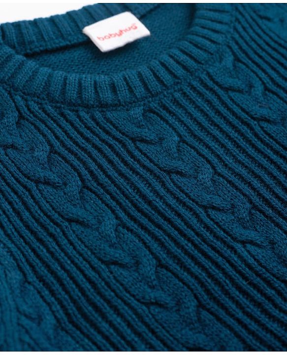 Babyhug Knit Full Sleeves Sweater Set With Cable Knit Design - Teal Blue