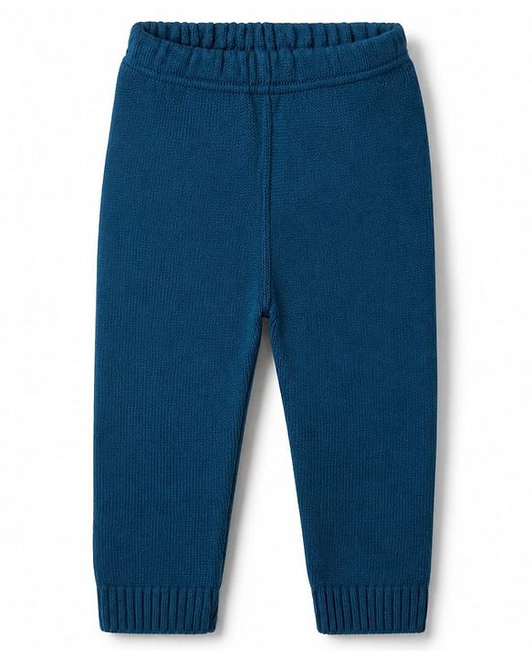 Babyhug Knit Full Sleeves Sweater Set With Cable Knit Design - Teal Blue
