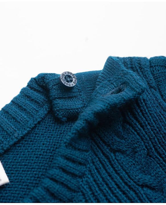 Babyhug Knit Full Sleeves Sweater Set With Cable Knit Design - Teal Blue
