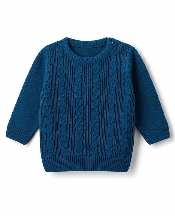 Babyhug Knit Full Sleeves Sweater Set With Cable Knit Design - Teal Blue