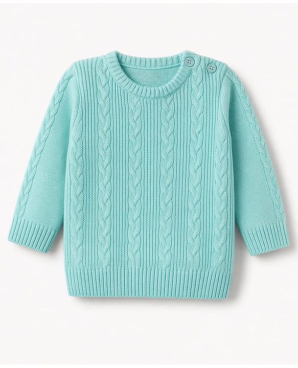 Babyhug Knit Full Sleeves Cable Design Sweater Set - Light Blue