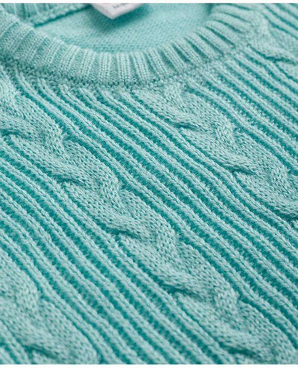 Babyhug Knit Full Sleeves Cable Design Sweater Set - Light Blue