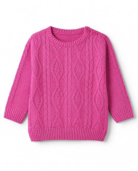 Babyhug Knit Sweater Set with Full Sleeves and Cable Knit in Fuchsia