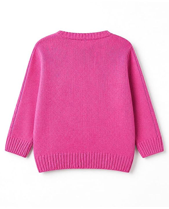 Babyhug Knit Sweater Set with Full Sleeves and Cable Knit in Fuchsia