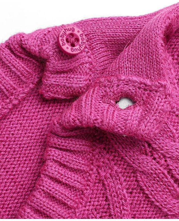 Babyhug Knit Sweater Set with Full Sleeves and Cable Knit in Fuchsia